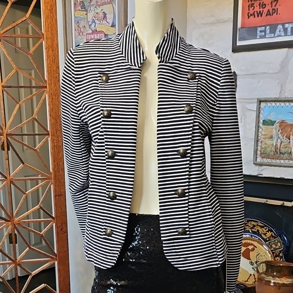 Tommy Hilfiger Women Size S/P Navy & White Striped Sailor Open Jacket Blazer